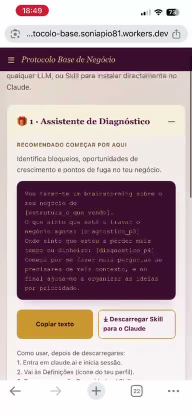 Assistentes com instruções para copiar e usar numa ferramenta de IA